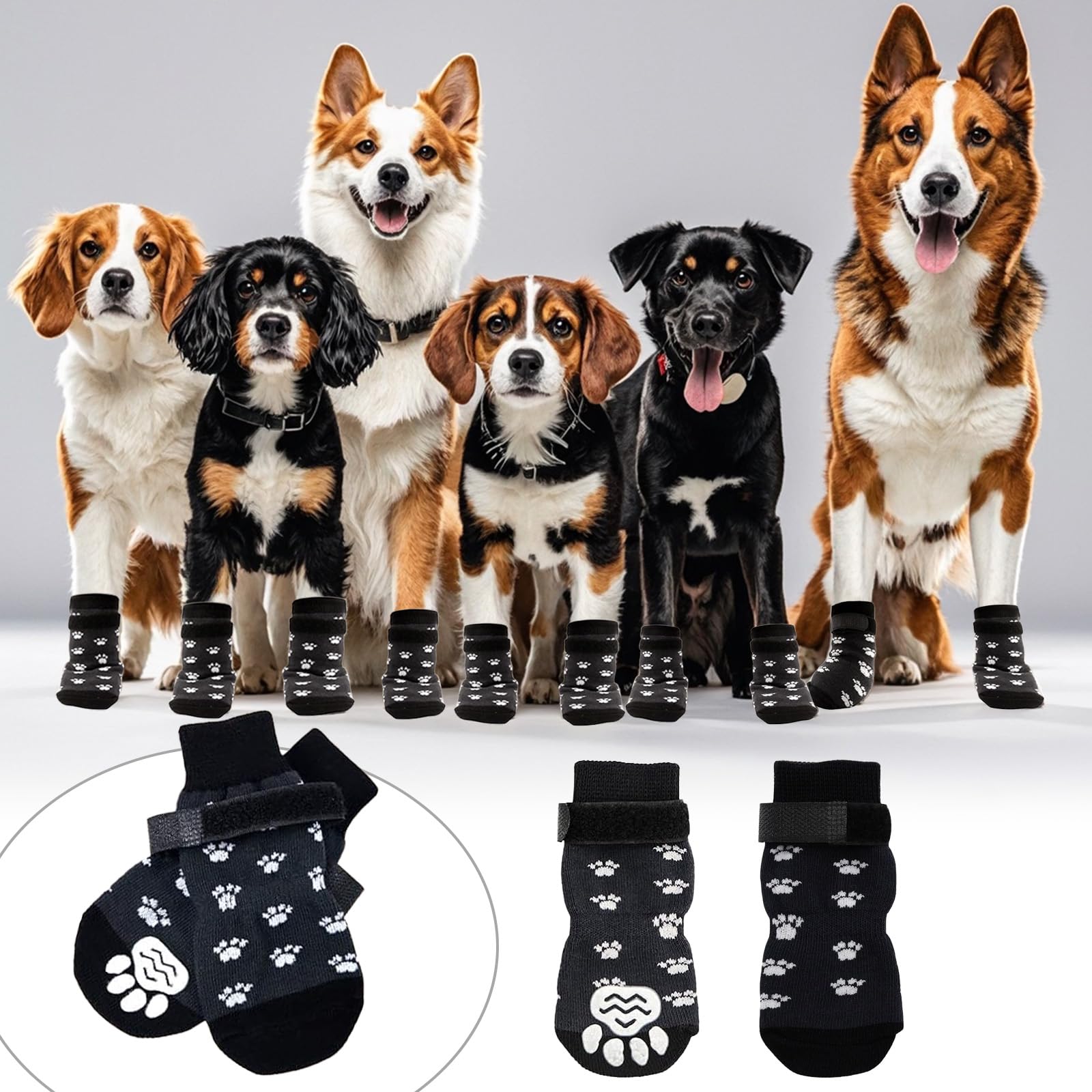 Calzini Antiscivolo Per Cani - 8 Pezzi Con Velcro Regolabile Per Pavimenti Di Legno - Foto 10