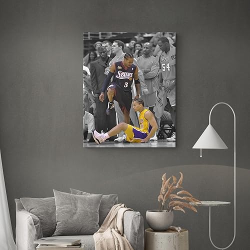 Miniatura 8 de Lienzo decorativo de pared de la NBA, Allen Iverson Step Over Tyronn Lue Iconic Moment, póster de baloncesto de los 76ers vs Lakers, ilustraciones