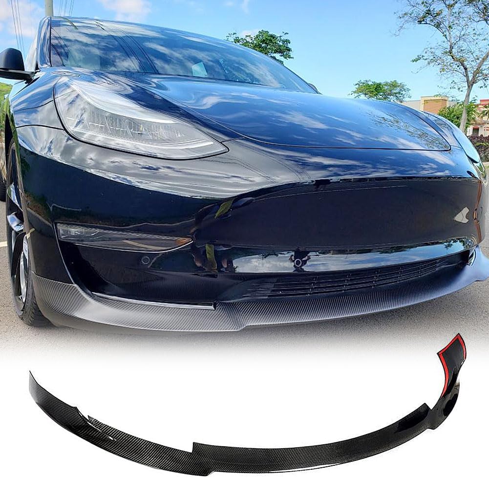 MCARCAR KIT Carbon Fiber Front Bumper Lip Fits for Tesla Model 3 Sedan 2016-2022 Chin Spoiler Splitter Protector Add-on Factory Outlet (Style A, Carbon Fiber)