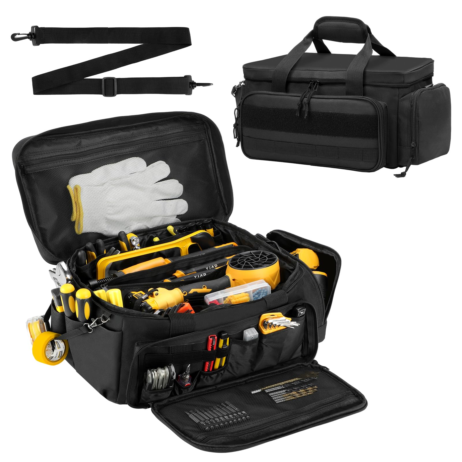Tool Bag 17Inch | 18-Pocket Portable Tool Box Organizer Storage,Lightweight Tool Box,Tactical Bag,Carrying Toolbag,Multi-functional Bag for Electrician,Repairman,Carpenters,Mechanics,Handyman(Black)