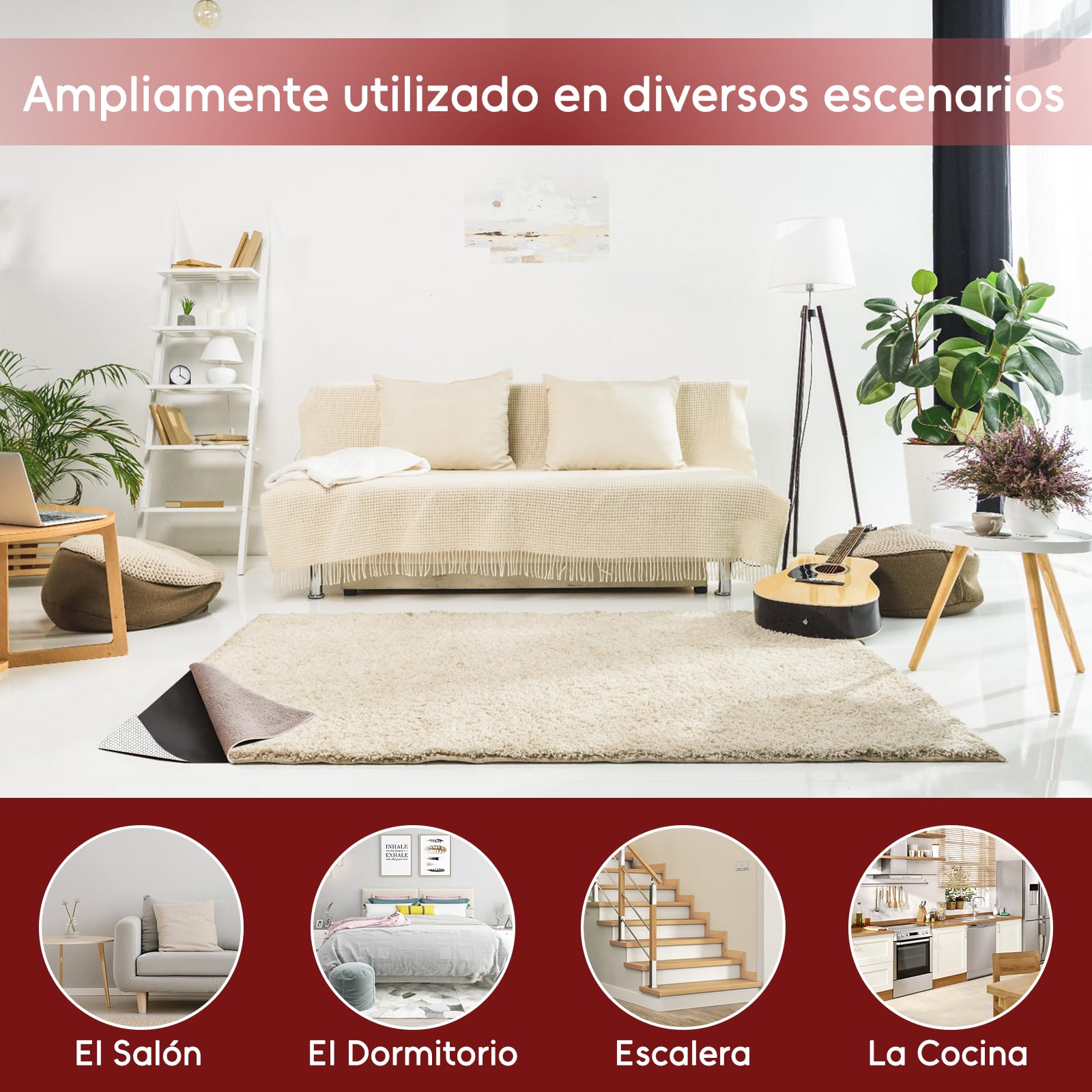 Almohadilla de Fieltro Antideslizante con Respaldo de Goma de 100 x 150 cm, Almohadillas Acolchadas Protectoras para alfombras, Agarre de Alfombra a Alfombra para Suelos de Madera Dura, Mantiene Las