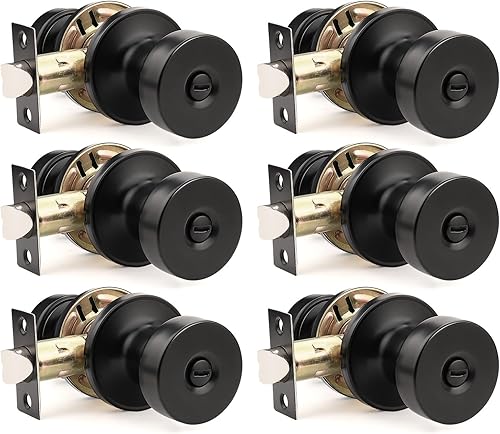 Miniatura 27 de Orger Paquete de 1 pomo de puerta interior negro mate, perilla de puerta de privacidad reversible con cerradura, pomo redondo sin llave para baño y