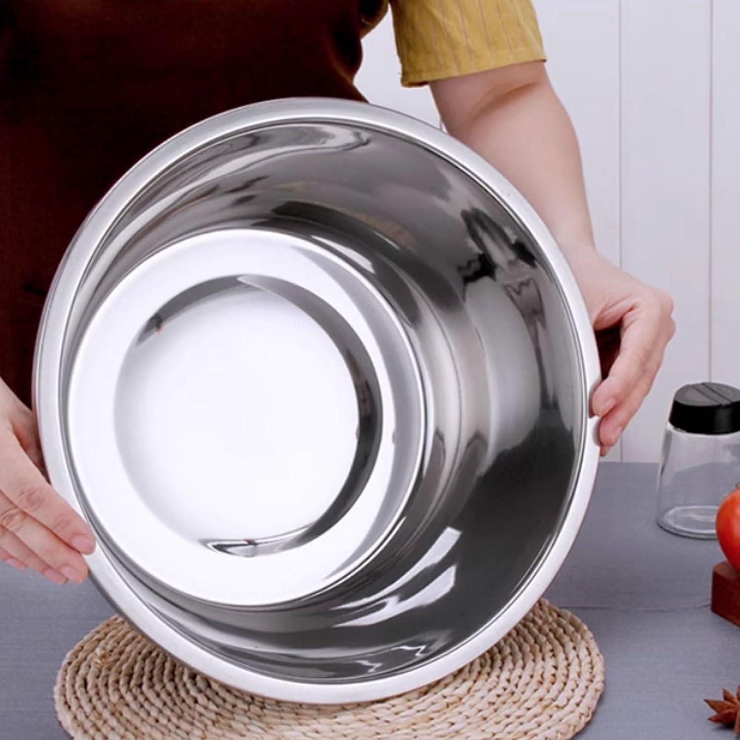 Stackable Stainless Steel Mixing Bowl With Lid Home Kitchen Baking Beat The Eggs Salad Mixing Bowl Stackable Multifunctional multipurpose(S)