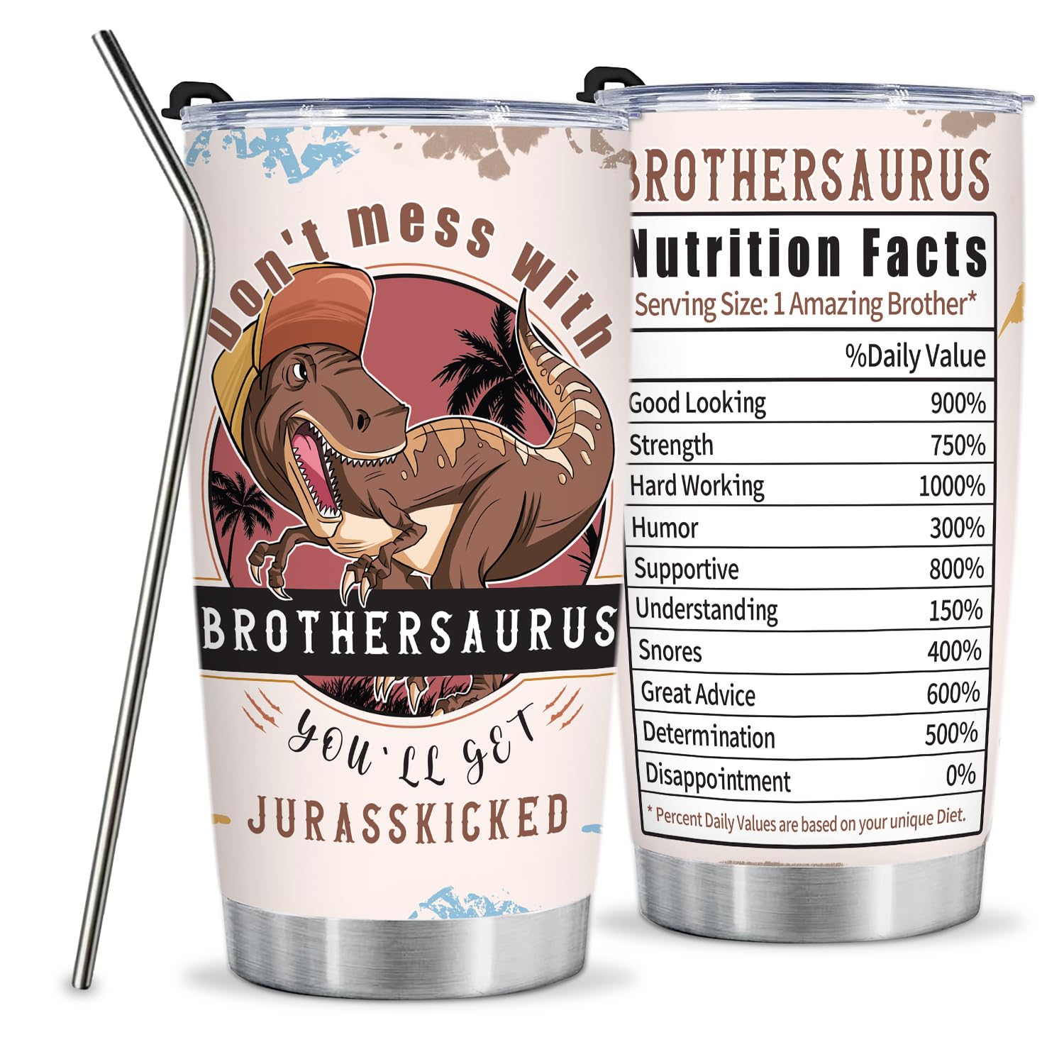 EliteOneBrother Tumbler Gifts for Fathers Day for Brother Gift from Sister Big Brother Gifts - 20oz Funny Tumbler Dinosaur Cup - Unique Birthday Gift Thank You Christmas gifts for Brother