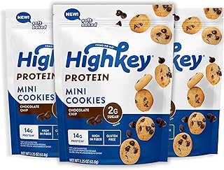 HighKey Protein Chocolate Chip Cookies - Low Sugar, High Protein Keto Snack 3-Pack, 2.25oz, Low Carb Gluten Free Cookies with Oat Fiber, Healthy Sweet Treat