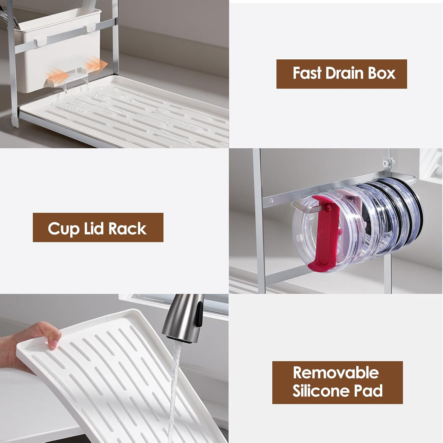 Housolution Water Bottle Organizer Drying Rack for 40 oz Tumbler with Handle, Multifunctional Cup Storage Holder Compatible with Stanley, Owala, Simple Modern and Other Brands, Silver(Patented) - Image 4