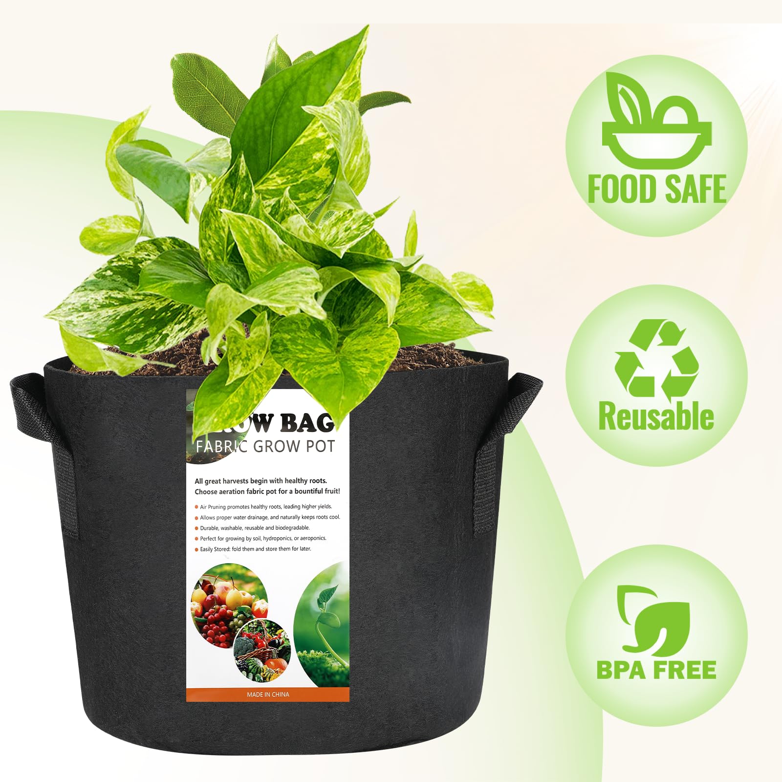 Sac De Plantation Non Tissé 11L - Lot De 5 Avec Poignées Pour Tomates Et Fraises
