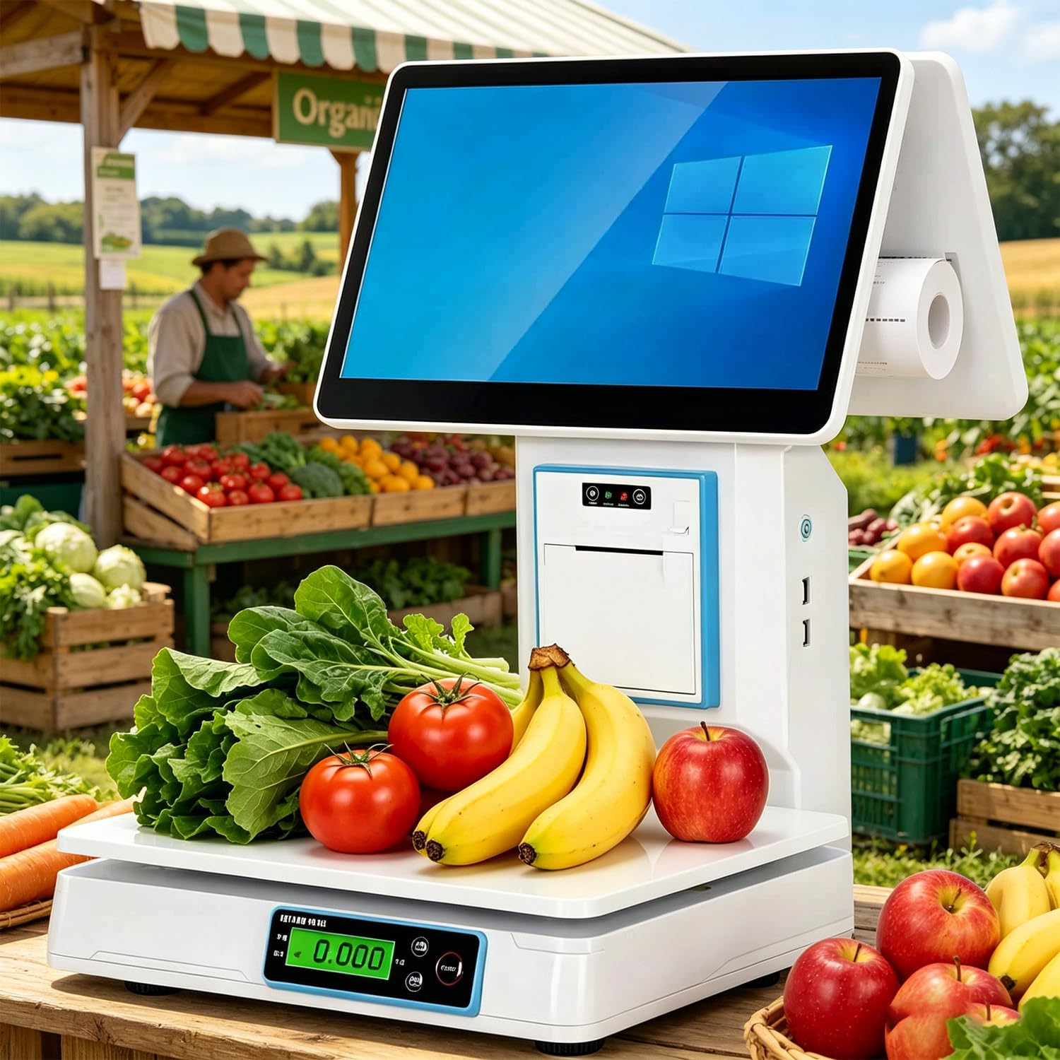 Registratore di cassa touch screen,registratore di cassa POS touch screen intelligente Ai,con monitor touch screen,stampante termica da 58mm,scanner,cassetto contanti e 20 rotoli di carta Dualscreen