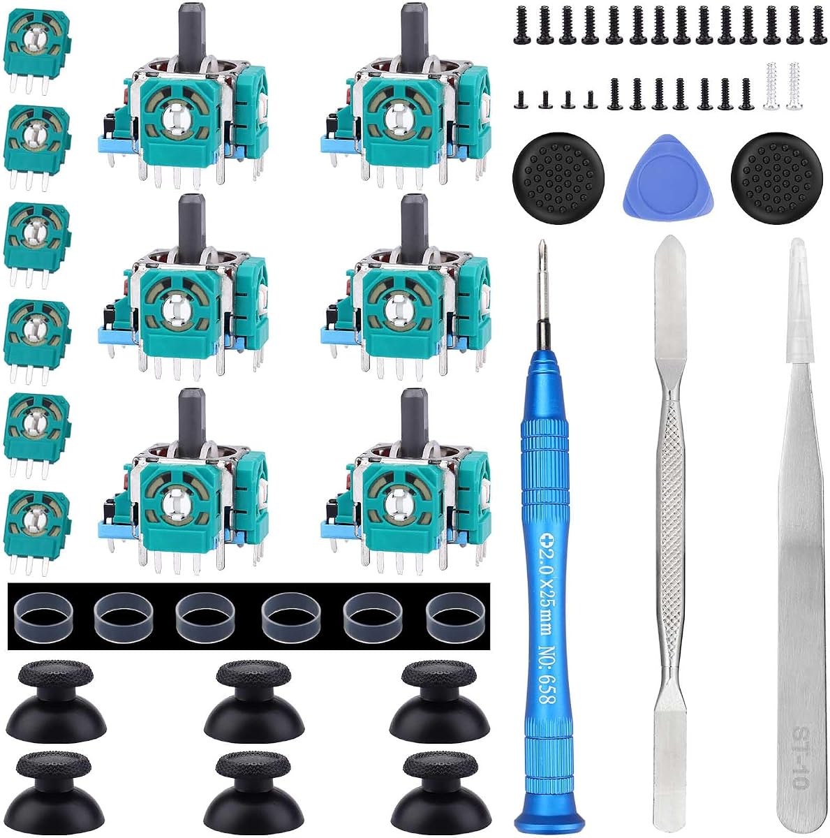 6 Pack Joystick Replacement for PS5 Controller, 3D Analog Sensor Module Thumb Sticks Replacement Part with Thumbsticks Repair Screwdriver Kit for PlayStation 5 DualSense Controller