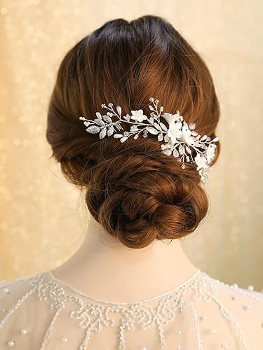 Miniatura 8 de Accesorios para el cabello de boda nupcial, ramitas de perlas y peine de flores blancas, enredaderas para bodas, fiestas, novias, mujeres, niñas,