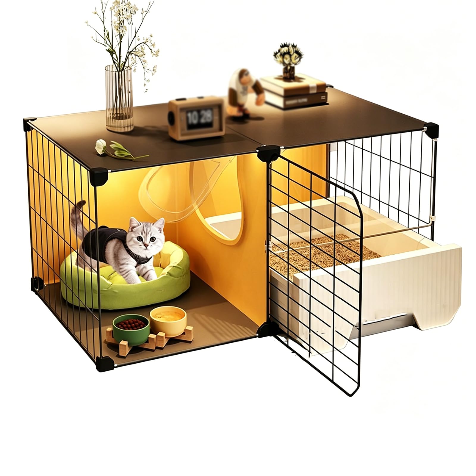 Cat House Indoor Large Cat Cage with Cats Toilet,Outdoor Cat Cages Indoor Cats Bed with Litter Box, Litter Scoop,Cat Bed,Cat Bowl,Easy Installation (B-71x36x36cm)
