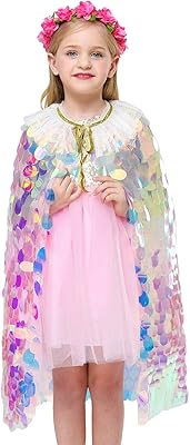 Girls Princess Cape Mermaid Cloak Shiny Glitter Party Prop Kids Halloween Fancy Dress (Mermaid, 3-5T)