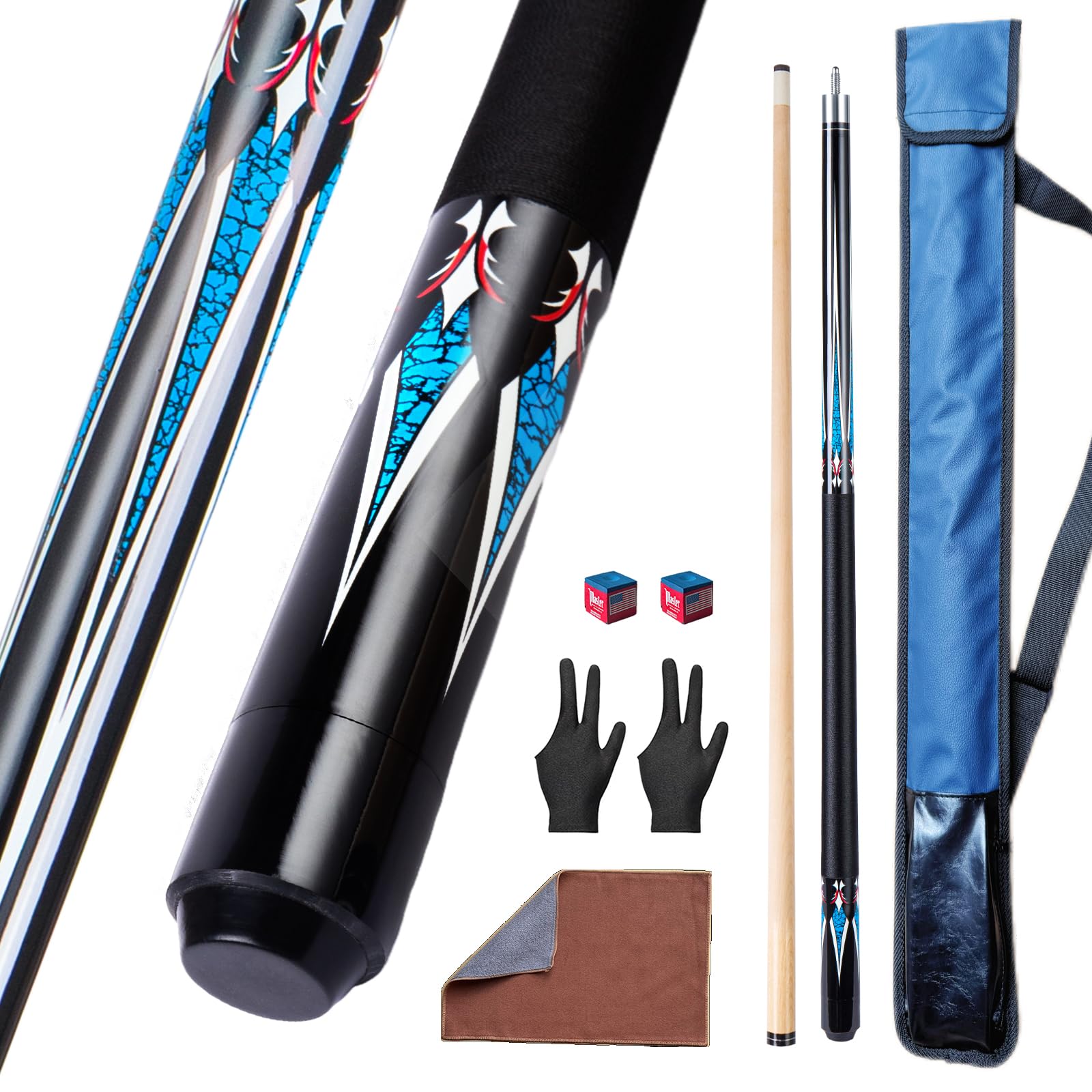 Sinkkuma Pool Cue Stick Set,58" Billiard Cue Sticks,19/20 oz 1/2 Maple Billiard Pool Stick,13mm Cue Tip 2-Piece Pool Cue (Black 20oz)