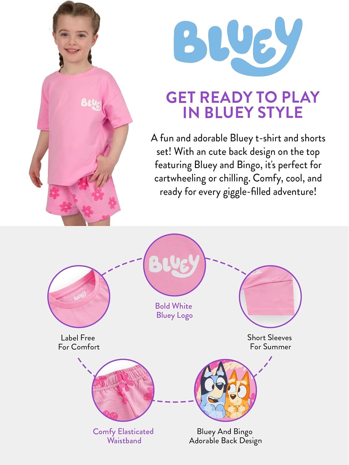 Bluey Girls Shirt And Shorts Set, Girls Outfit Set, Bingo T-Shirt And Kids Shorts