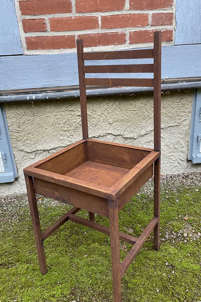 KUHEIGA Stuhl zum Bepflanzen aus Metall,H: 90cm, Edelrost Stuhl Garten, Pflanzstuhl Garten Metall
