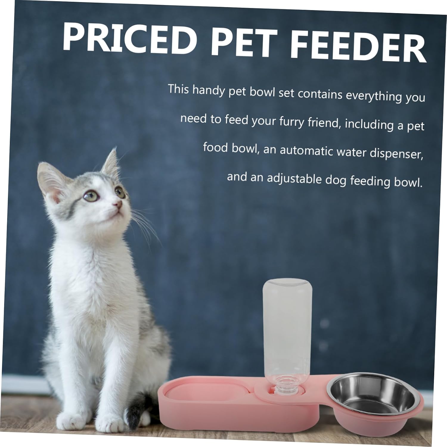 GANAZONO Automatic Cat Feeder Stainless Steel Pet Food Dispenser Water Dispenser