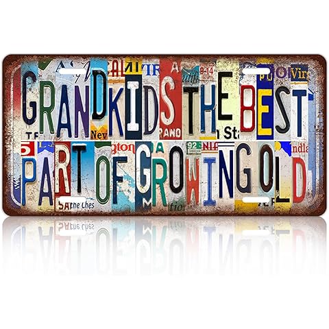 Vintage License Plate Wall Decor Grandkids The Best Part Of Growing Old Metal Tin S...