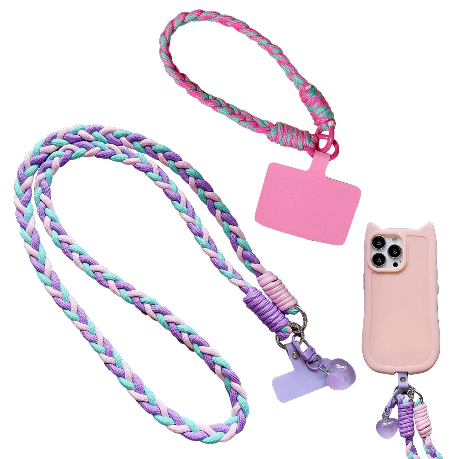 Luxvara Unisex Colorful 2 Pcs Phone Lanyard Strap, Crossbody Phone Lanyard Strap With Patch, Universal Smartphone Straps For Most Cellphone Case