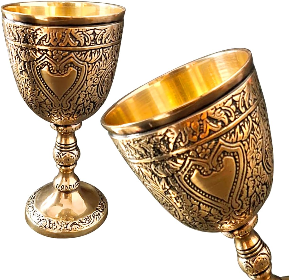 Solid Brass Vintage Chalice Goblet Golden Roman King Arthur Wine Cup Renaissance Medieval Drinking Goblet Unique Gift (Brass Antique,150 ml)
