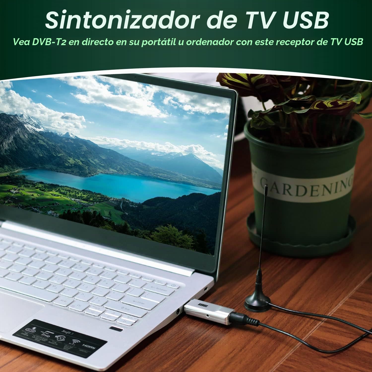 August DVB-T210 Freeview HD TV Sintonizador USB Stick – Mira y graba Canales Freeview en Laptop y PC, graba en HDD o SSD a través de USB, no Requiere WiFi, Receptor DVB-T2 para Windows 11 Home, 10, 8