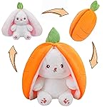 MIAODAM Cuddly Bunny Stuffed Animal, Kawaii Squishy Cute Easter Bunny Plush Turn Into Rabbit Fruit Doll Carrot Strawberry Pillow, Plushies Funny Bunny Toy for Baby (Carrot Rabbit, 10inch)