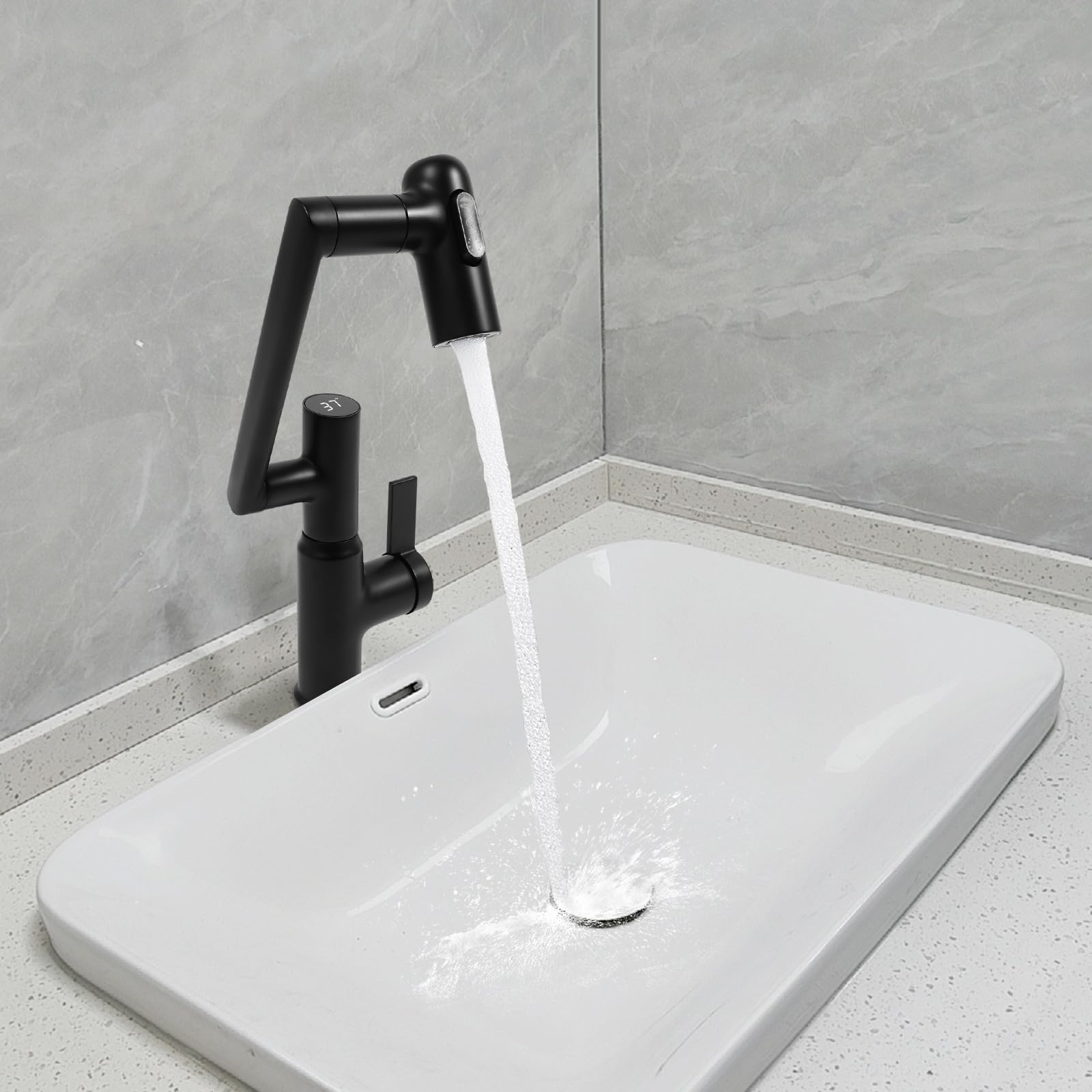 Grifo giratorio de cocina con indicador de temperatura LED, 3 modos de salida de agua, grifo de latón multifuncional para apartamentos, baños, cocina (negro)