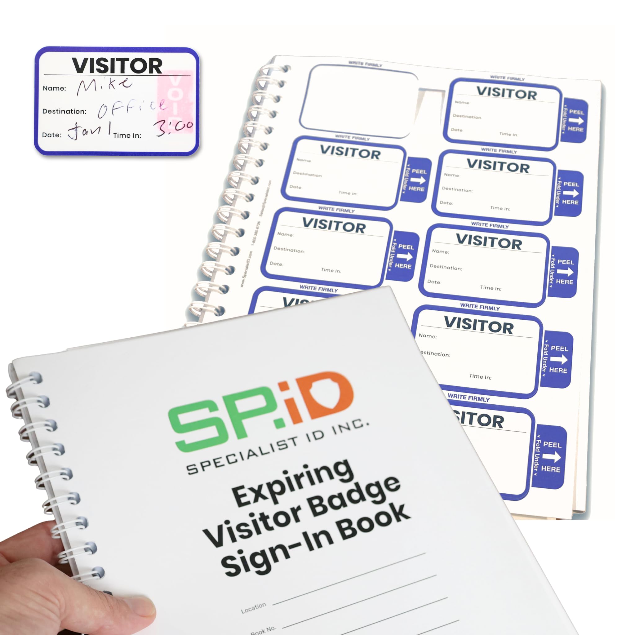 Specialist ID Visitor Log Book for Business or Schools - Expiring Visitor Sticker Badges and Sign in Book with Carbon Copy Record Keeping for Guest