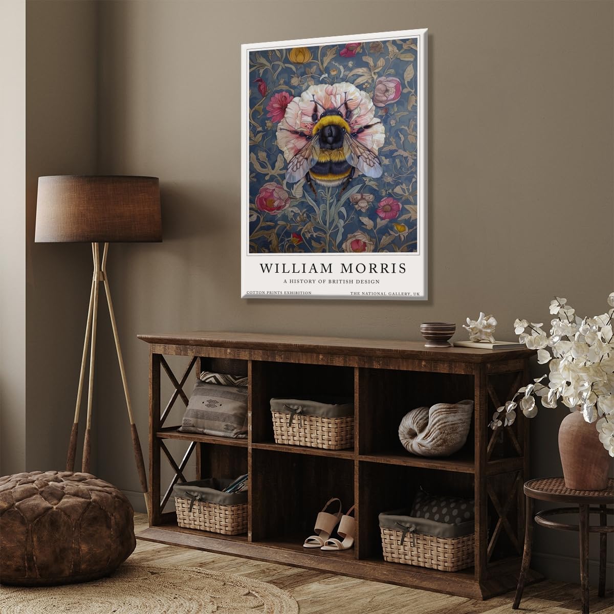William Morris Bumble Bee Botanical Wall Art Posters Decor for Kitchen Garden Vintage Botanical Textile Print8x12inch Framed