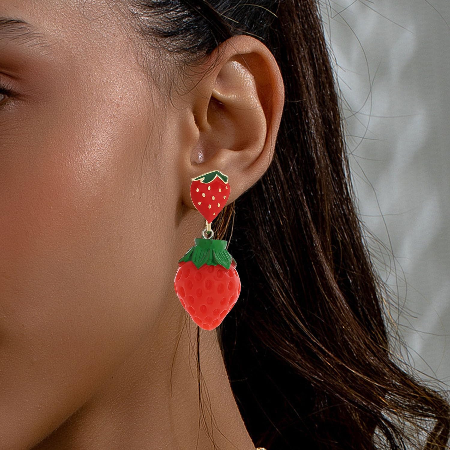 3D Strawberry Dangle Earrings for Women Cute Red Heart Strawberry Drop Earrings Simulated strawberry Fruit Earrings Fashion Jewelry Gifts for Women - Image 3