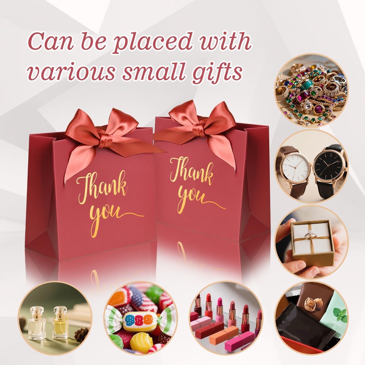 60Pack Small Thank You Gift Bags, 4.5x1.8x3.9 Inches Red Mini Paper Gift Bags Bulk with Ribbon For Wedding Candy favor Birthday Party Favor Baby Shower Anniversary - Image 4
