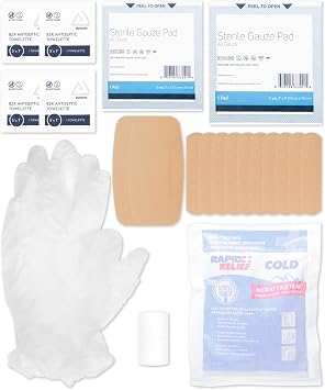 MFASCO Classroom First Aid Kit Pack - Completely Disposable - Great for Teachers & Group Leaders - Clear Plastic Container - Economical Basics - 21 Pcs - Fits Desks & Cupboards - 6x5x1 3/4 Inches