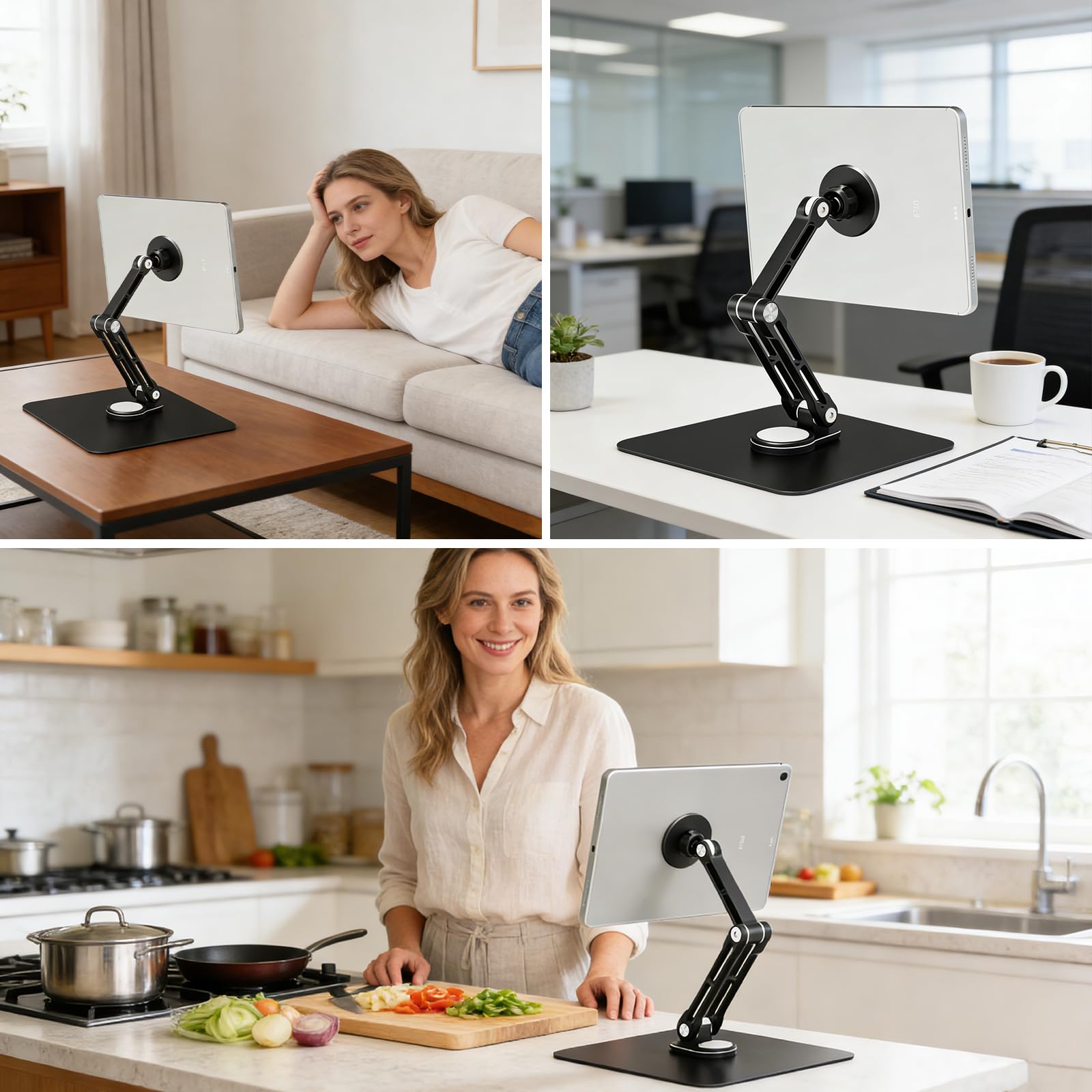 Magnetischer Tablet Halterung Ständer für MagSafe, Aluminium 360° Drehbarer Tisch iPad Halter mit drehbarem Arm für iPhone/Android/iPad/E-Reader