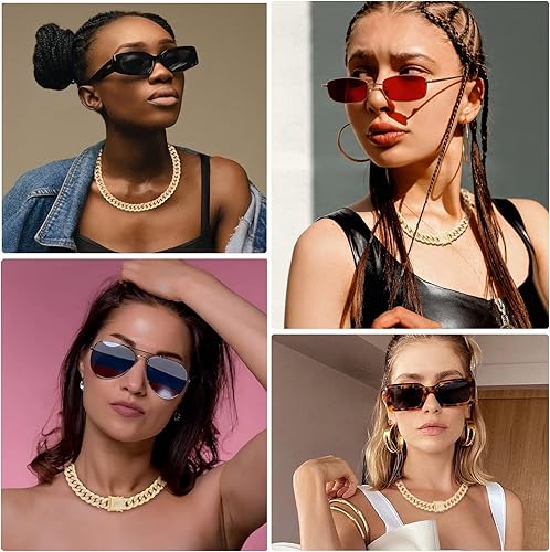 Miniatura 4 de FUNOJOY Juego de joyas de cadena de eslabones cubanos para mujer, aretes de aro de diamantes de imitación, collar y pulsera, joyería de hip hop