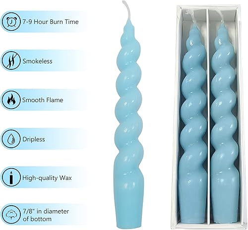 Miniatura 3 de Spiral Taper Candle Blue Candlesticks-Gedengni 7 Inch Short Tapered Candles Spiral Candle Sticks Unscented Twisted Taper Candles for Holiday Wedding