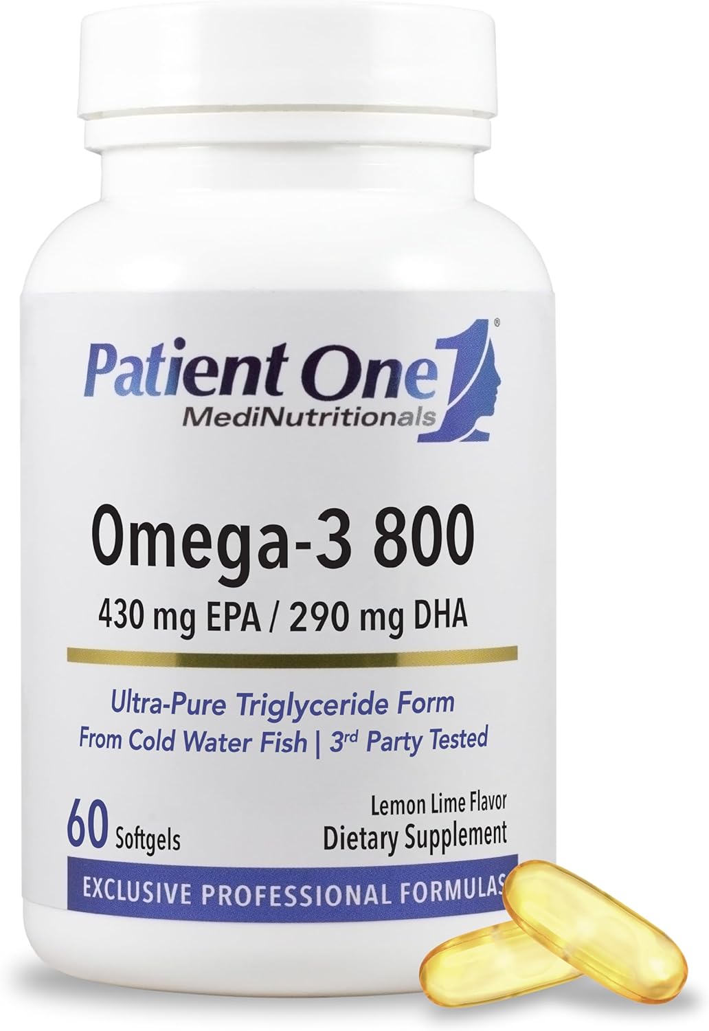 Patient One Omega-3 800 | Supplement to Support Heart, Cognitive and Joint Health* | Omega-3 Fish Oil with EPA and DHA | 60 Softgels