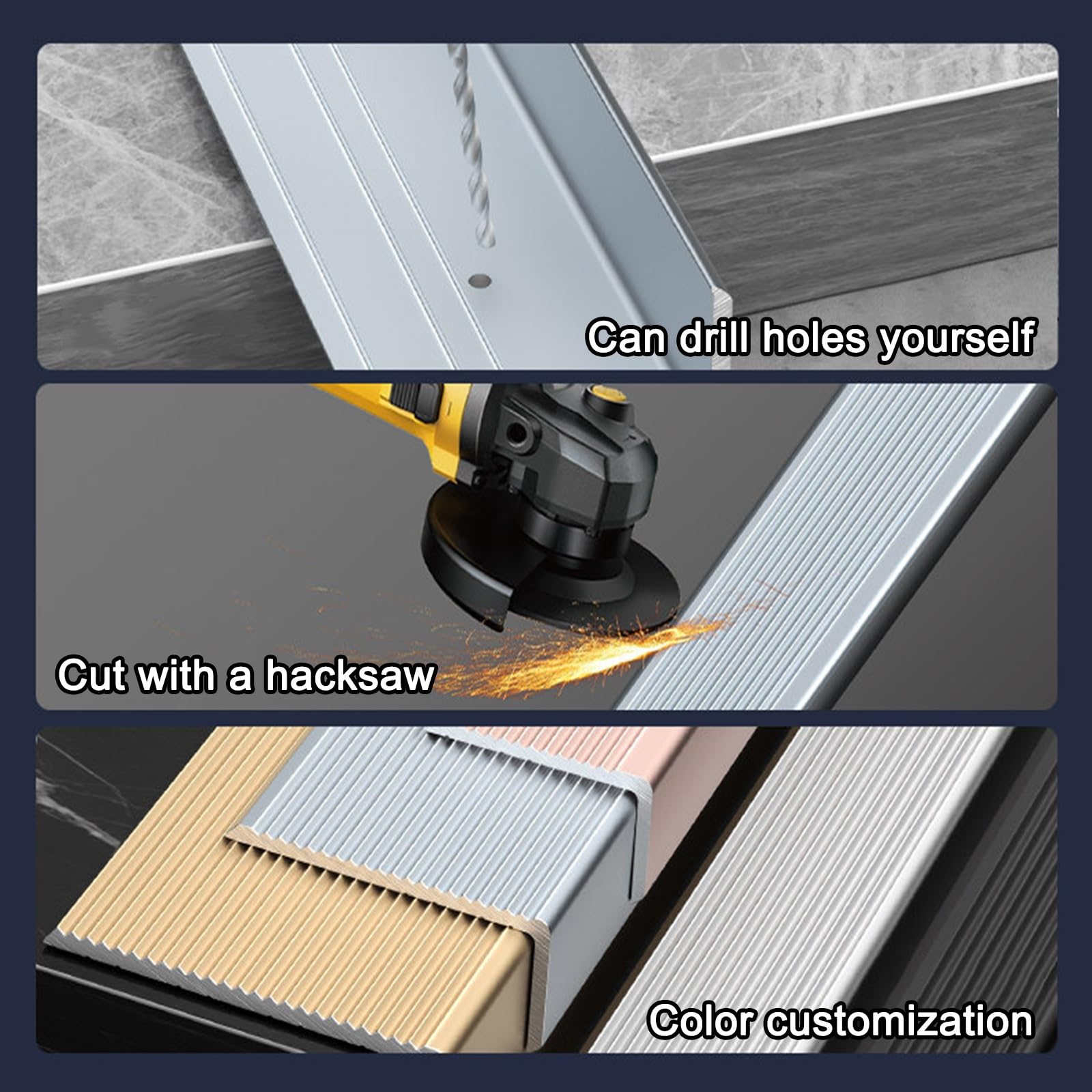 Profilo Per Gradini In Alluminio A Forma L | Antiscivolo & Protezione Angoli Per Interni(Gold,3 * 10cm)