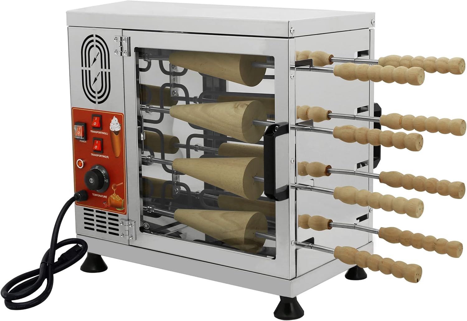 Commercial Electric Ice Cream Cone Chimney Cake Roll Maker Chimney Cake Oven Machine 3200W Toast Oven with 16pcs Roll Mold 110V