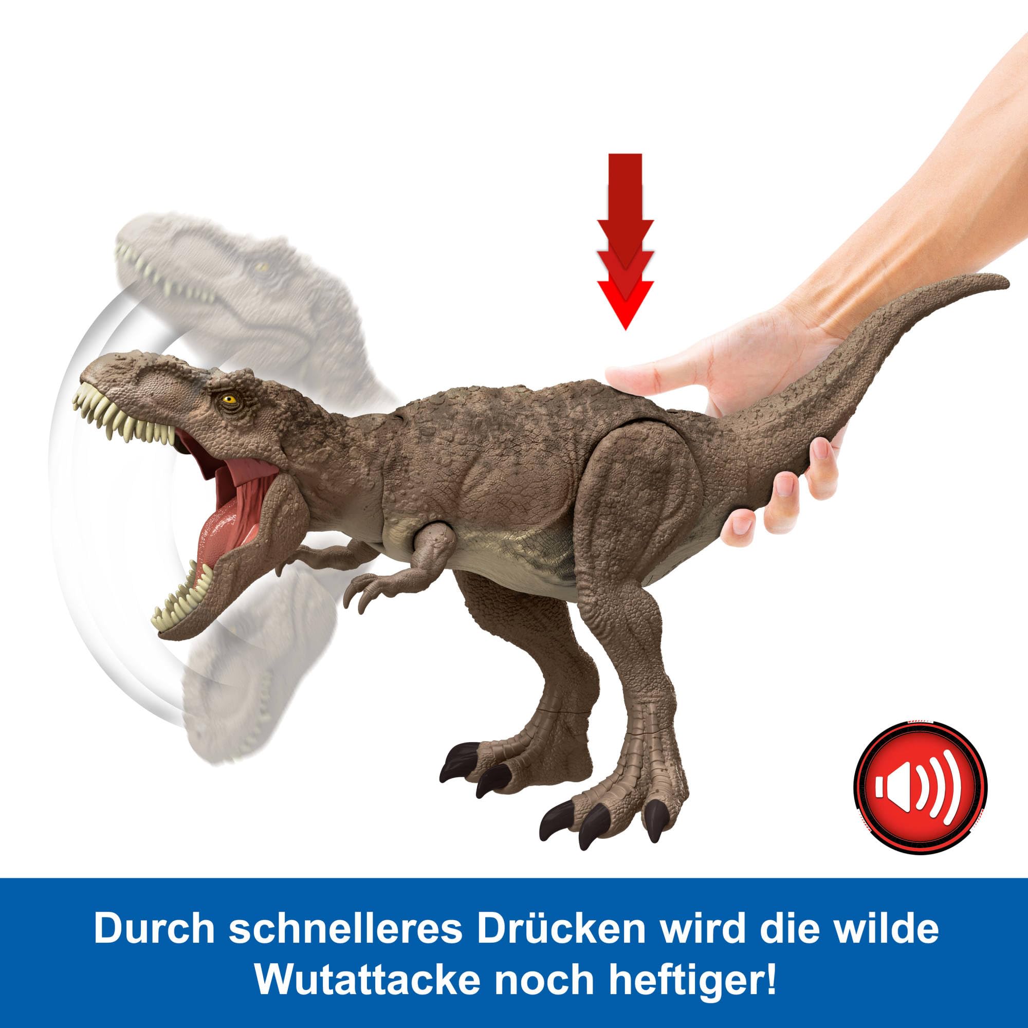 Mattel Jurassic World: Die Chaostheorie Netflix - All-Out Attack Tyrannosaurus Rex Dinosaurier Actionfigur-Spielzeug, T-Rex mit Stampfattacke, Beißen und Brüllen & hochentwickelten Kampfstacheln,HXF54