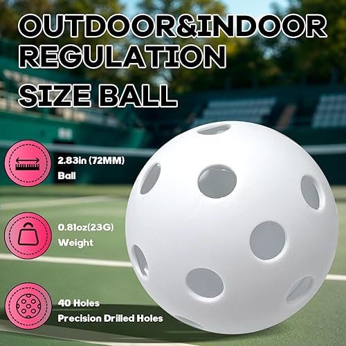 Miniatura 3 de Pelotas de pickleball para exteriores, 26 agujeros, bolas de pepinillo de alta elasticidad y duraderas para todos los estilos, paletas de pickleball