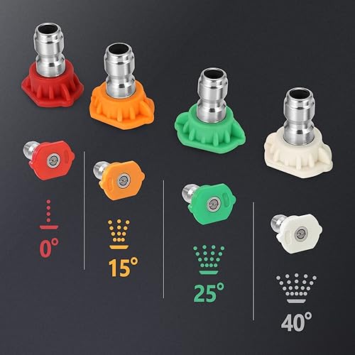 Miniatura 6 de DNA MOTORING TOOLS-00233 - Juego de 4 puntas de boquilla para lavadora de alta presión, paquete de 4 unidades, varios grados (0, 15, 25, 40) (2.5