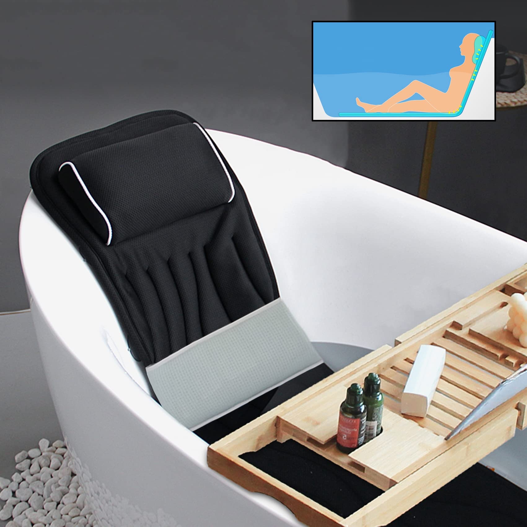 MyrRhe Almohada de baño ergonómica de Cuerpo Completo cojín Premium para Comodidad en la bañera