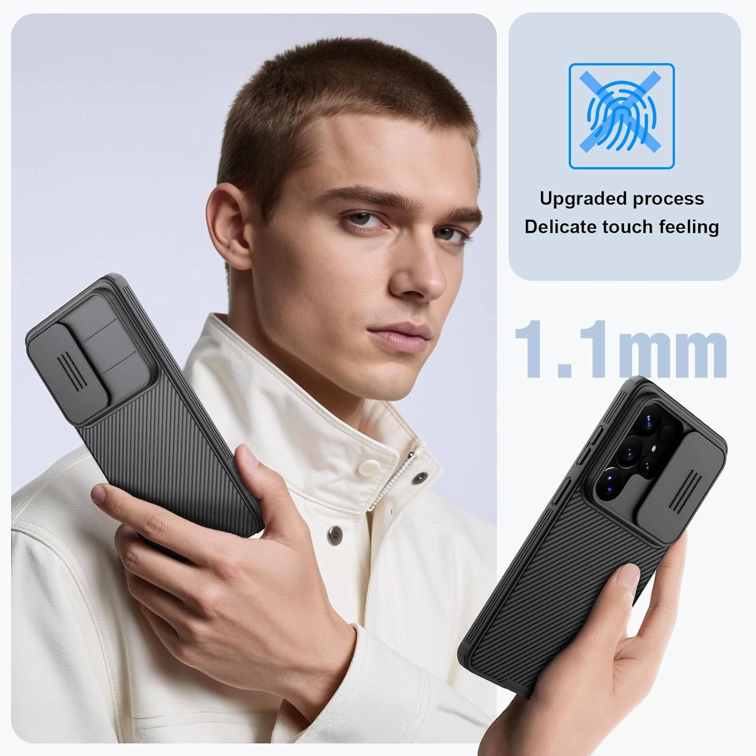 Nillkin CamShield Pro Case showing slim profile and grip texture