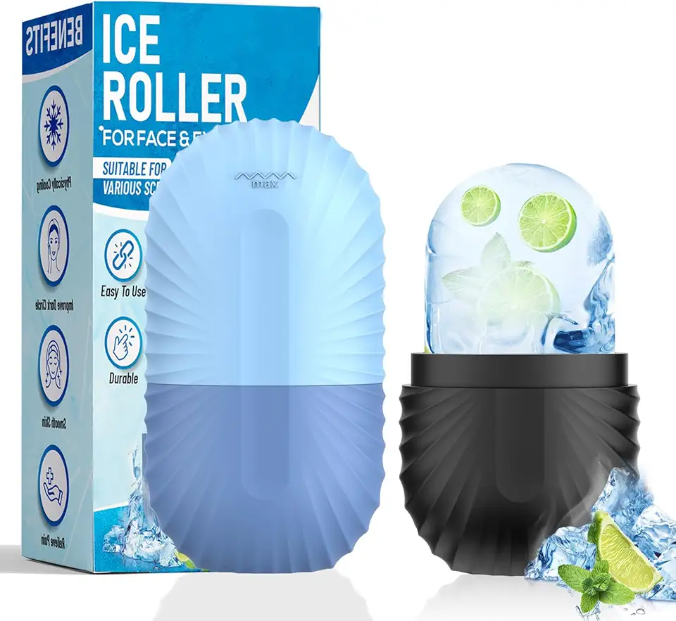 2 peças de rolo de gelo para rosto e olhos, suporte de gelo facial de silicone, molde de gelo facial, para cuidados com a pele, rolo reutilizável de cubo de gelo para poros retráteis, antirrugas,