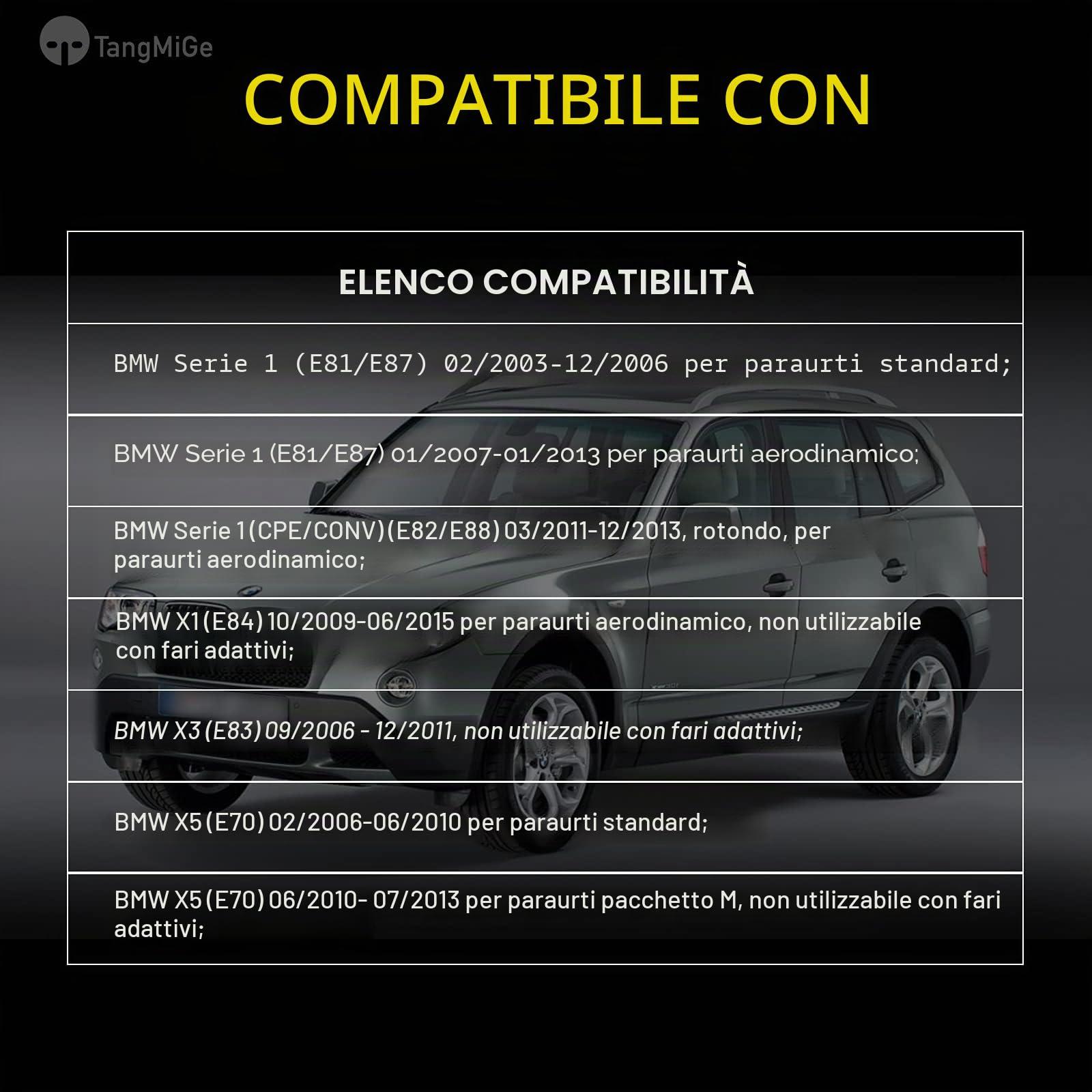 TangMiGe Fendinebbia compatibile con BMW E70 E81 E83 E84 E87, X1 X3 X5, Serie 1 CPE/CONV, per paraurti standard/aerodinamici, fari non adattivi, 2003-2015, 1 Paio (Fumo Nero)