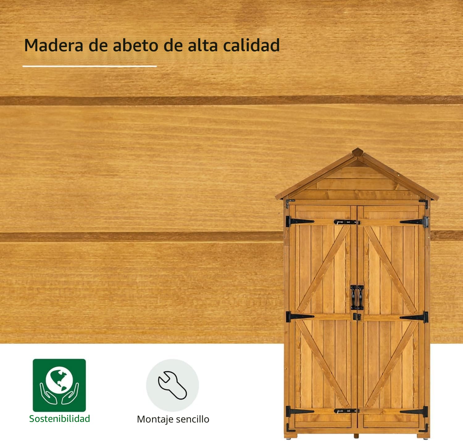 M MCombo Armario de jardín para herramientas, caja exterior de madera resistente al agua, gris/natural, 1000D, 48 x 90 x 178 cm