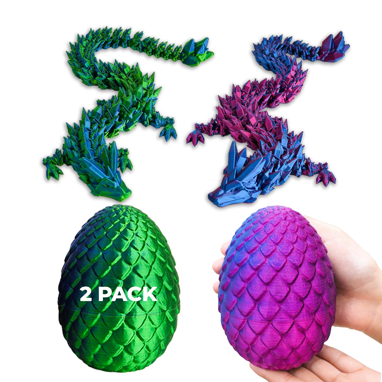2 Pack 3D Printed Mystery Dragon Egg, 11 inches Mystical Dragon Egg with Dragon Inside, Large Dragon Egg Fidget Toy, Surprise Dragon Egg, Mythical Dragon Egg for Collectors, Gift for Fantasy Lovers