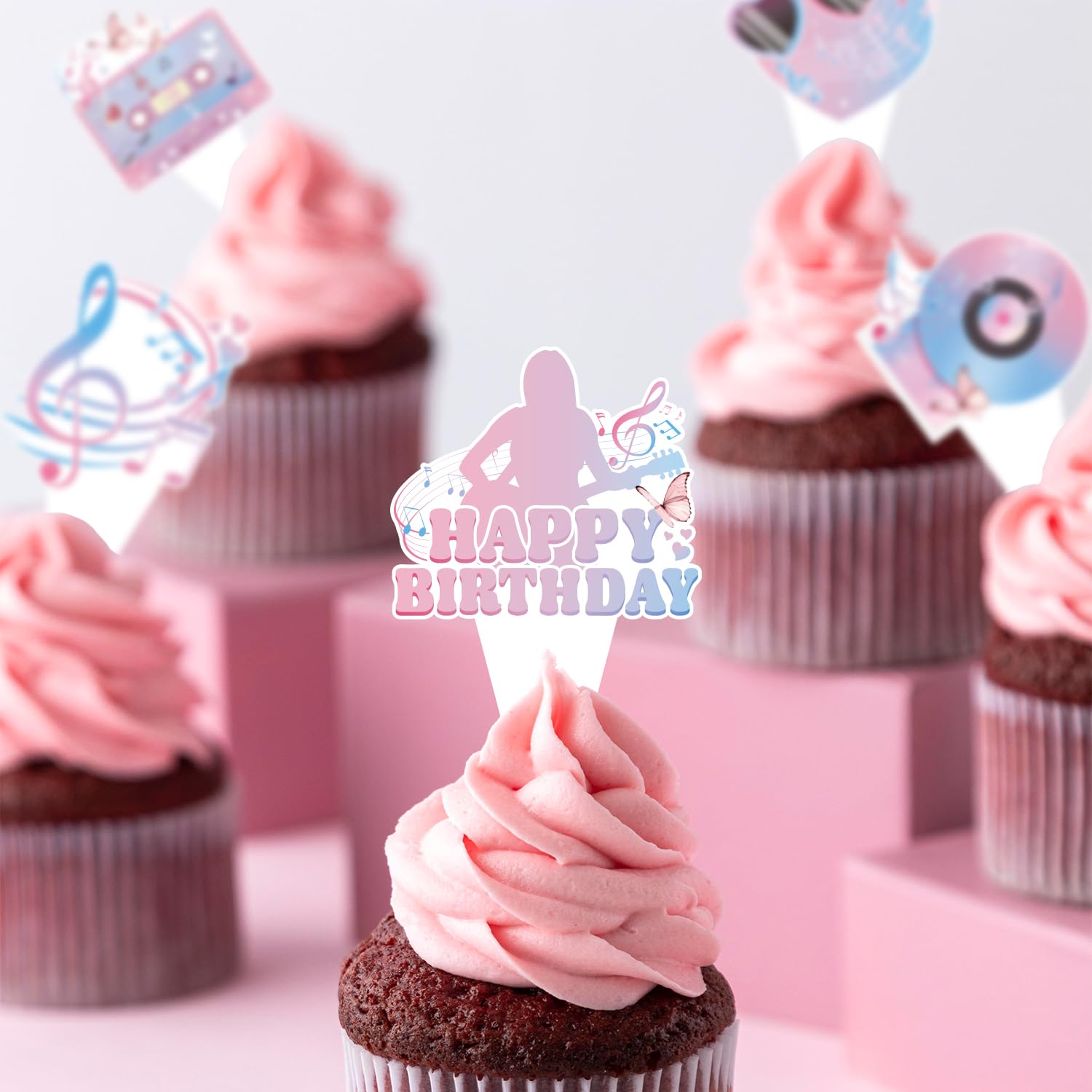 24 Pcs Popular Happy Birthday Era's Party Decorations Cupcake Toppers, Super Star Birthday Party Cake Decorations for Fans Celebration Party, Guitar Themed Party Supplies for Girls Night