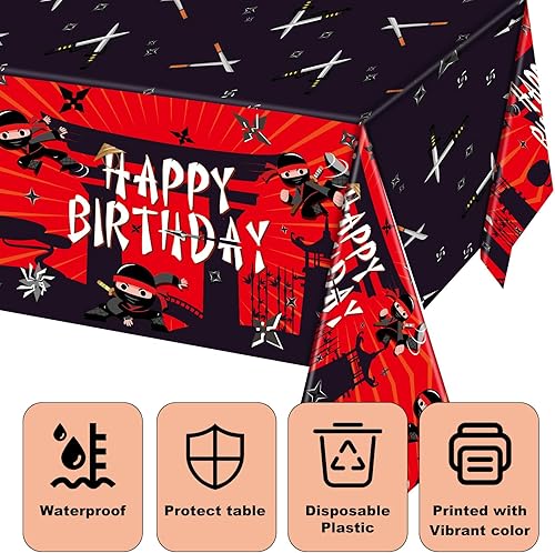 Miniatura 3 de 3 piezas de fundas de mesa para fiesta de cumpleaños de ninja, manteles desechables de plástico ninja, manteles rectangulares de ninja para niños,