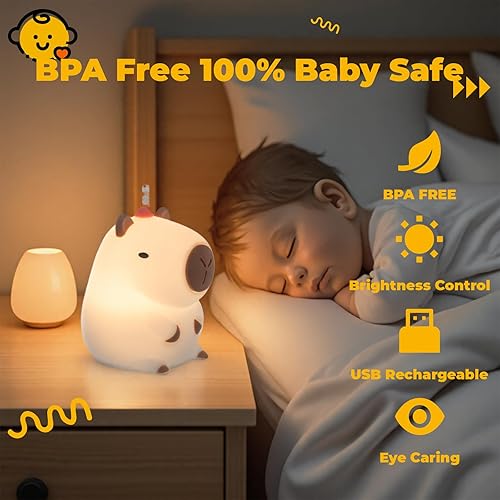 Miniatura 5 de Luz nocturna LED blanda de animales, lámpara de guardería regulable de 2 niveles, lámpara táctil recargable, bonita decoración de dormitorio, regalo