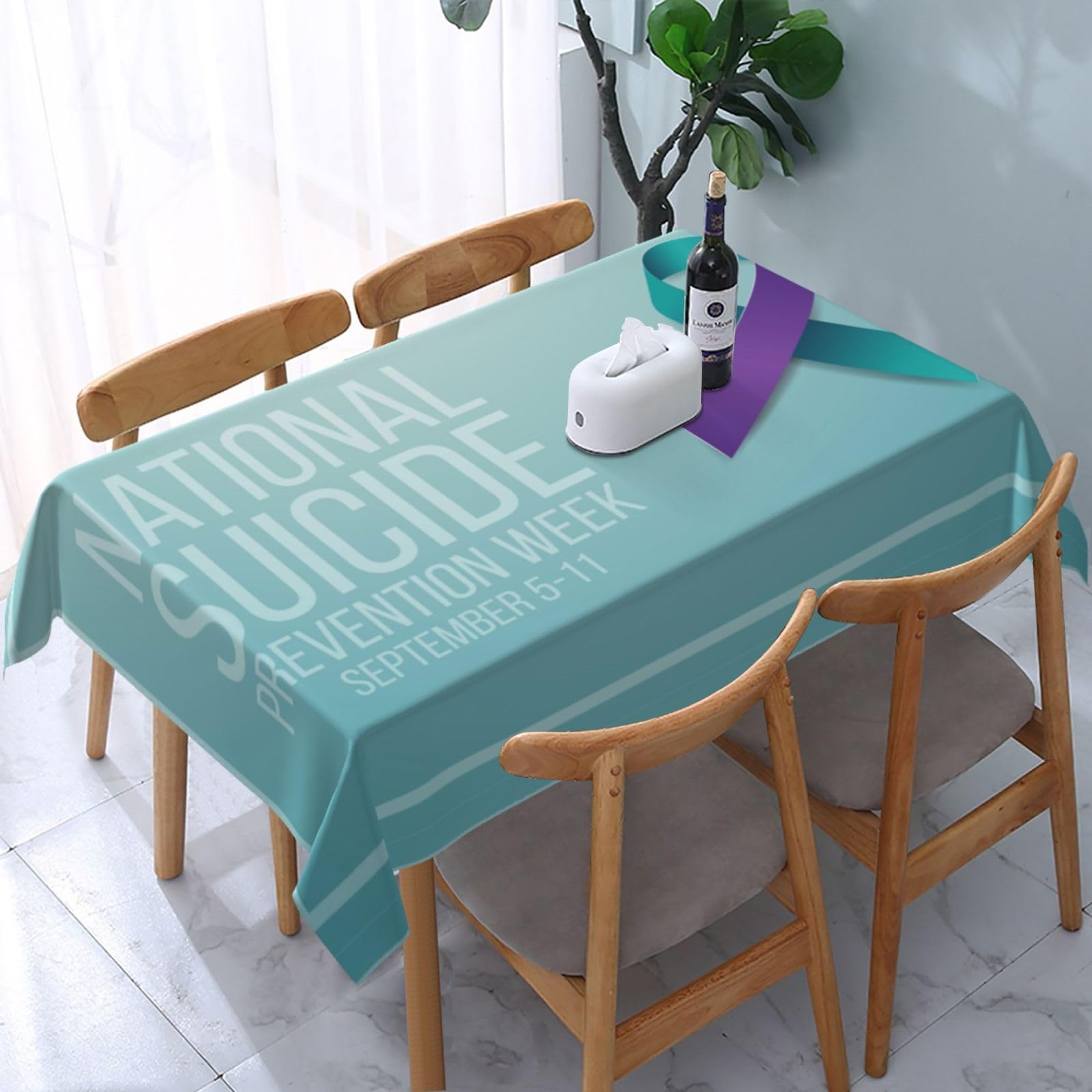 JunHeArt Suicide Prevention Awareness Month Tablecloth Rectangle Table Cover Washable Table Cloths Decor For Kitchen 54" X 72"